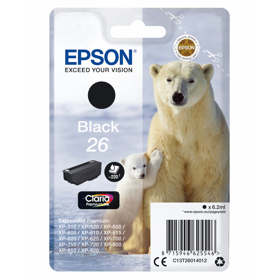 EPSON CART.INK-JET NERO 26 ORSO POLARE SEC.BLISTER T2601Attaccalaspina