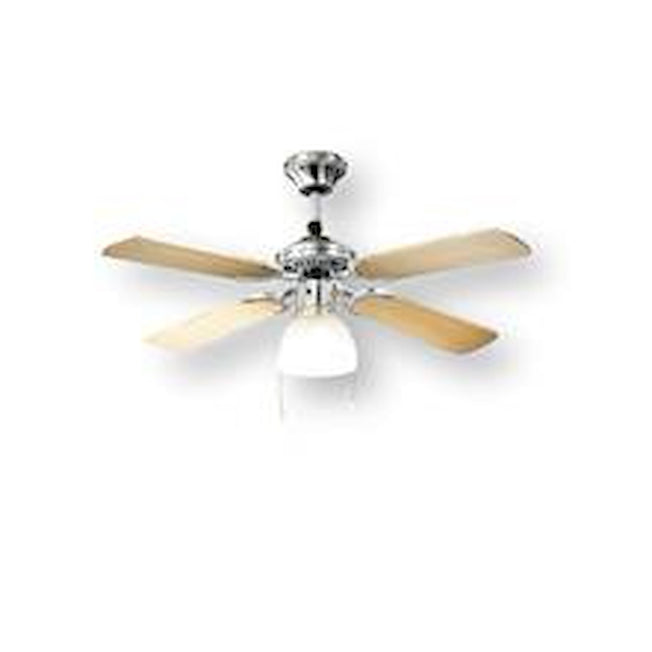 PERENZ VENT.SOFFITTO 105CM 4PALE 1LUCE CROMO/LEGNO CHIAROAttaccalaspina