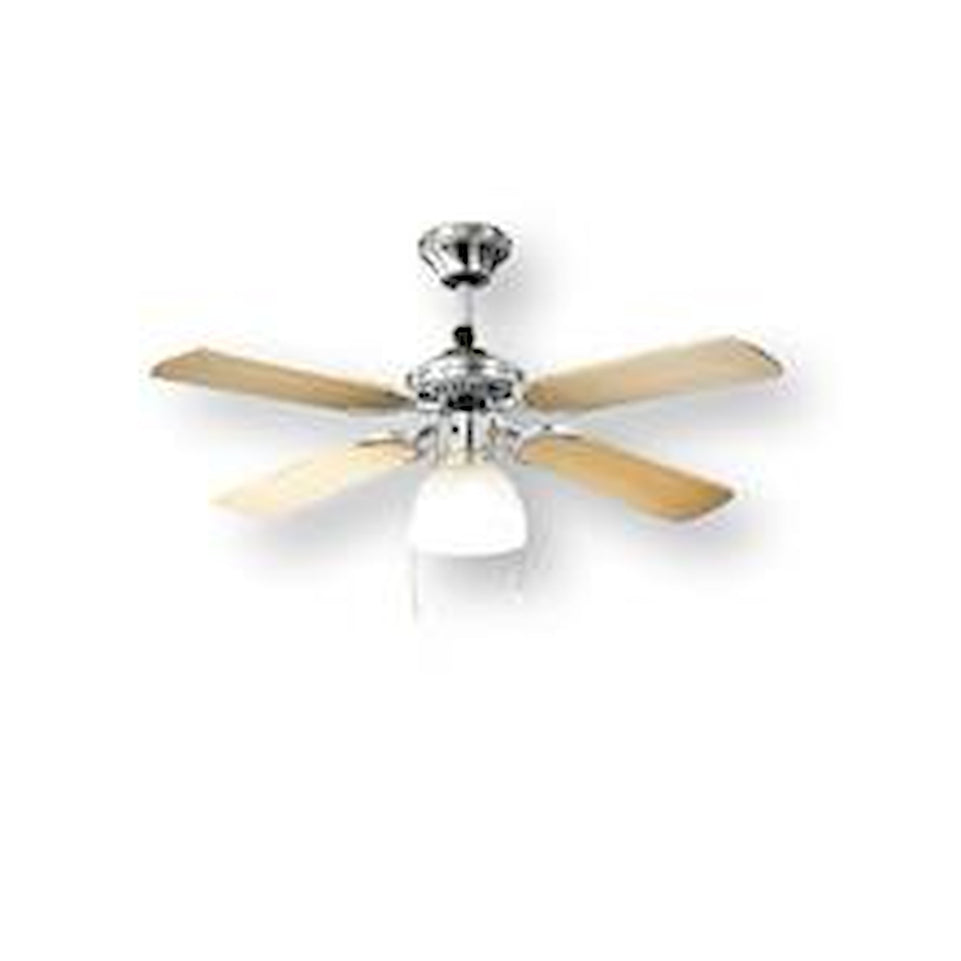 PERENZ VENT.SOFFITTO 105CM 4PALE 1LUCE CROMO/LEGNO CHIAROAttaccalaspina