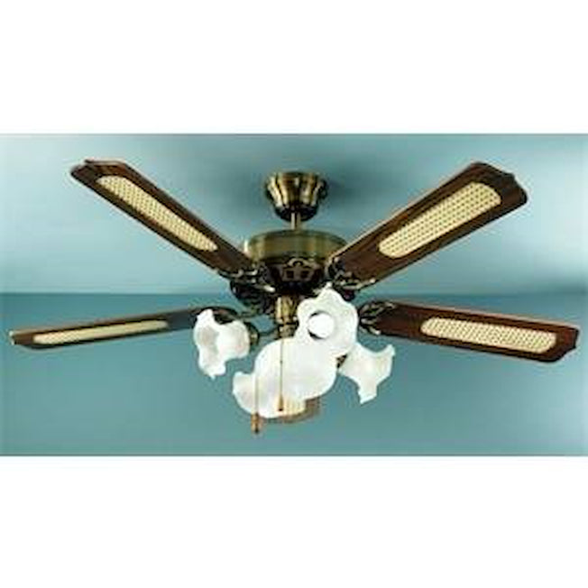 PERENZ VENT. SOFFITTO 130CM 5PALE 5LUCI OTTONE/LEGNOAttaccalaspina