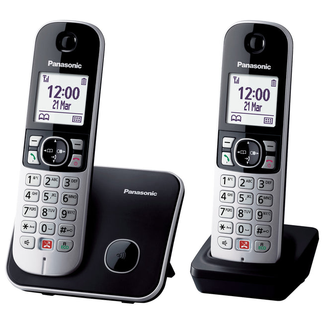 PANASONIC CORDLESS TWIN 1.8" 50MEM. C/BLOCCOC. V.VOCE NEROAttaccalaspina