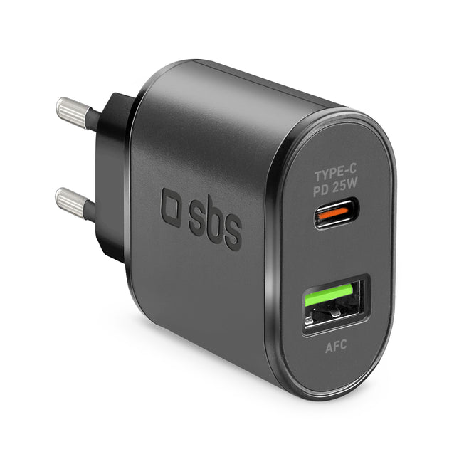 SBS CARICABATT. RETE 25W USB/USB-C NEROAttaccalaspina