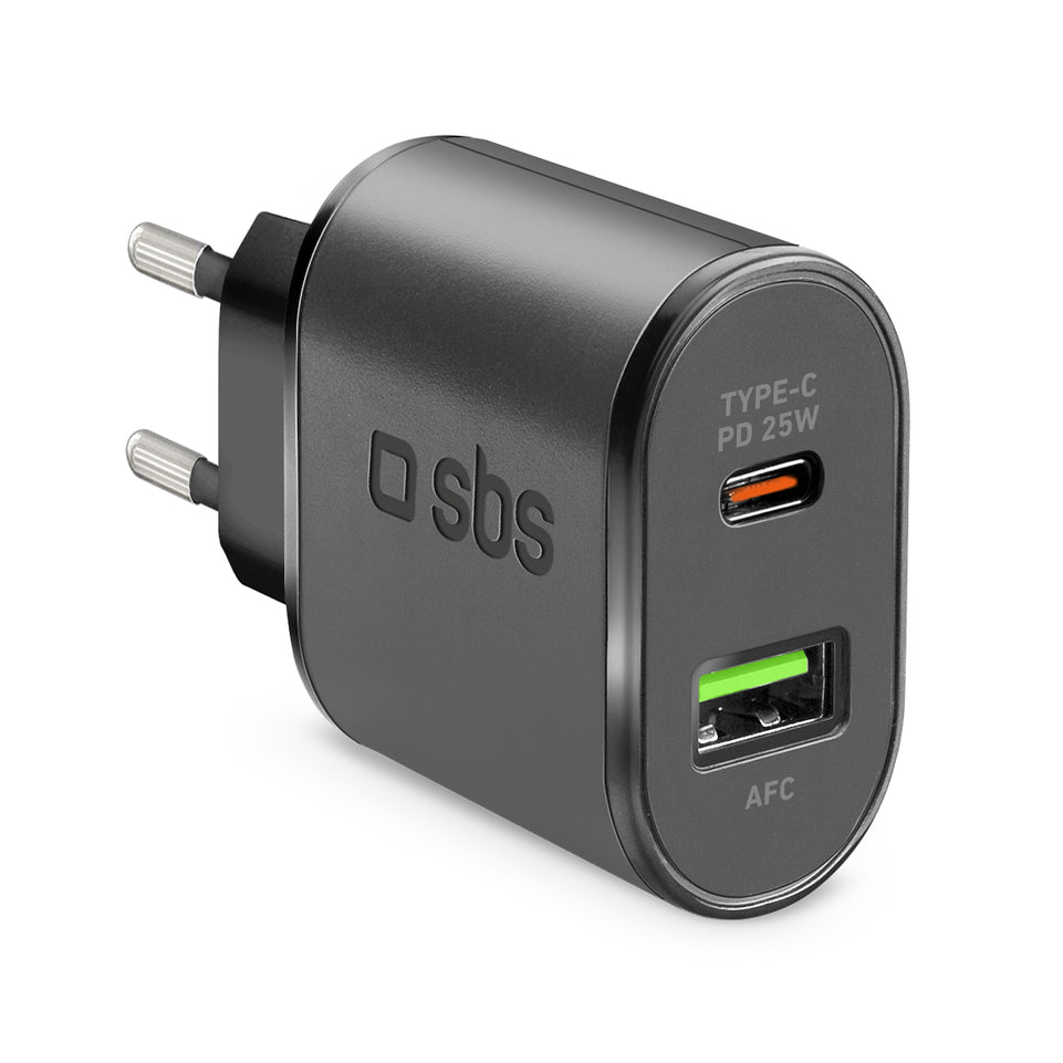 SBS CARICABATT. RETE 25W USB/USB-C NEROAttaccalaspina