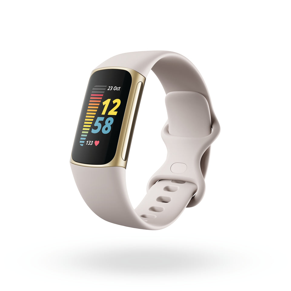 FITBIT BRACC. CHARGE 5 GPS BIANCO LUNARE/ORO CHIARO ACCIAAttaccalaspina