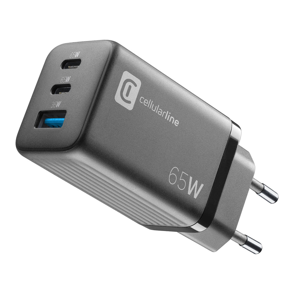 CELLULAR LINE CARICABATTERIE RETE GAN 3 PORTE 65W NEROAttaccalaspina