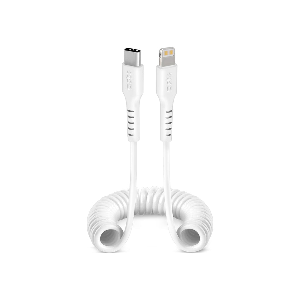 SBS CAVO SPIRALATO USB-C LIGHTNING MFI 1MT BIANCOAttaccalaspina