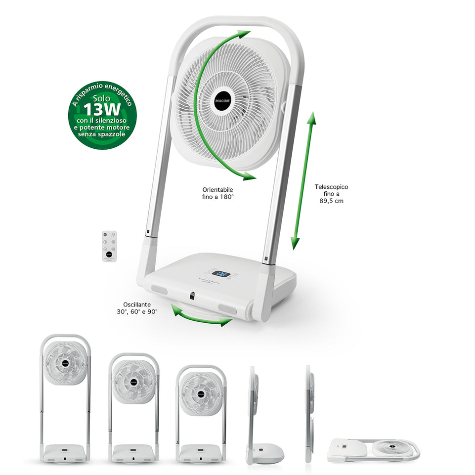 MACOM VENTILATORE PIANTANA PIEGHEVOLE 13W 9VEL. SLIMMY Attaccalaspina