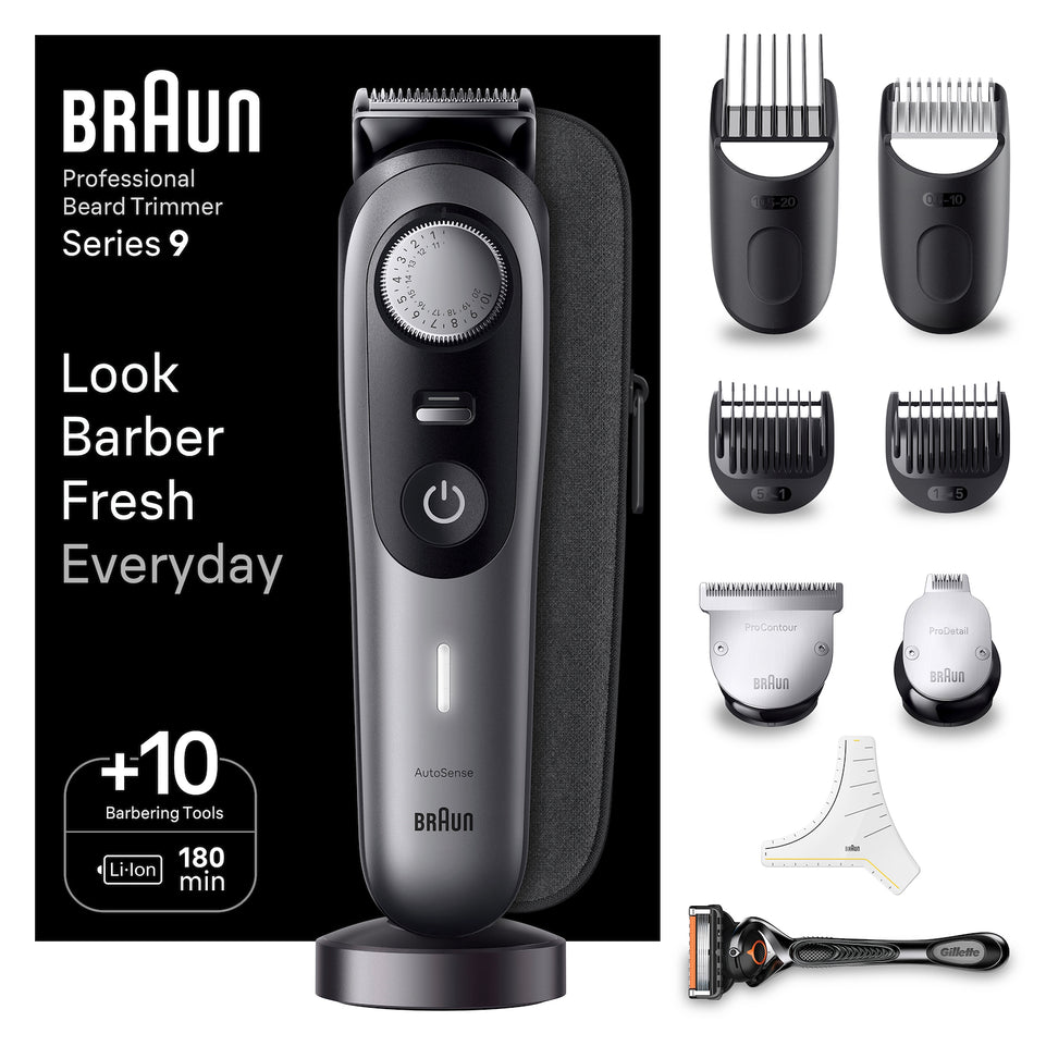 BRAUN REG.BARBA RIC. 40LUNGH.+GILETTE PROGLIDE+ACC. GREYAttaccalaspina