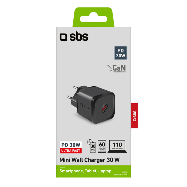 SBS CARICATORE RETE GAN USB-C 30W NEROAttaccalaspina