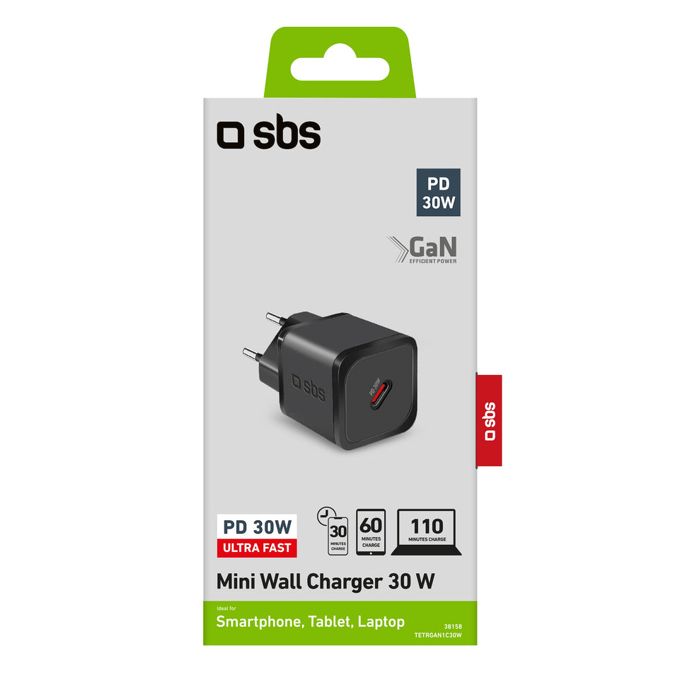 SBS CARICATORE RETE GAN USB-C 30W NEROAttaccalaspina