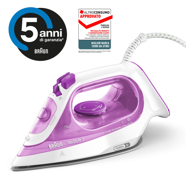 BRAUN FERRO VAPORE 2300W PIAST.FREEGLIDE 3D BIANCO/ROSAAttaccalaspina