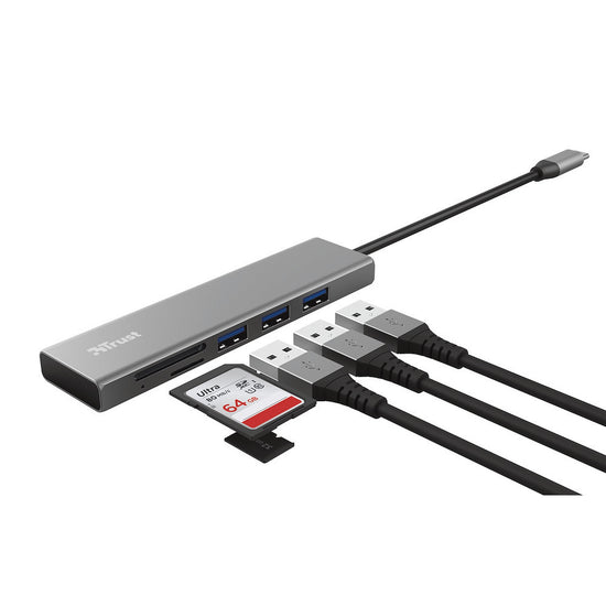 TRUST HUB 3PORTE USB-C + CARD READER HALYX FASTAttaccalaspina