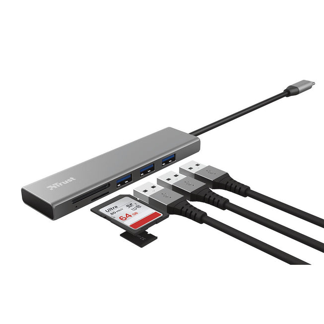 TRUST HUB 3PORTE USB-C + CARD READER HALYX FASTAttaccalaspina