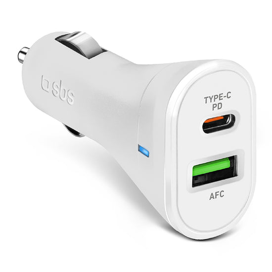 SBS  CARICABATT.AUTO USB/USB-C PD 20W BIANCOAttaccalaspina