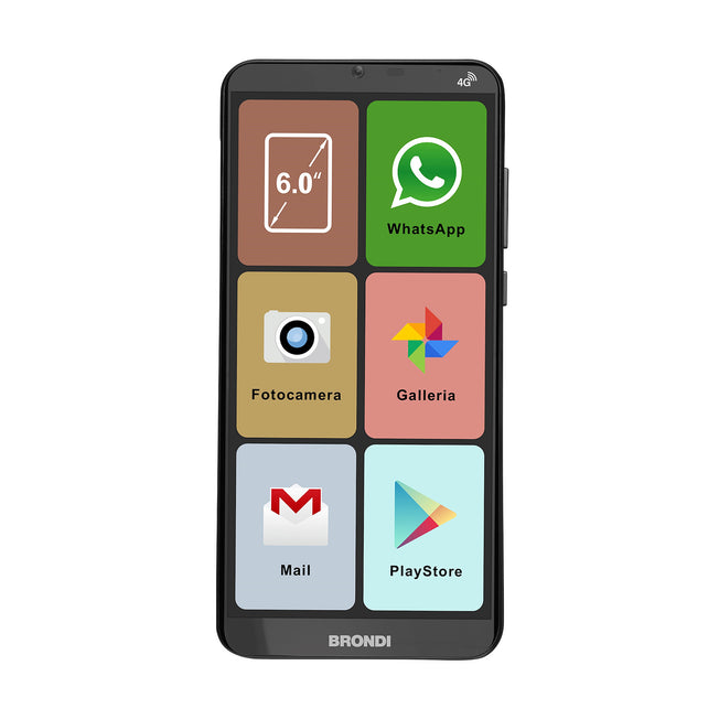 BRONDI SMARTP.SENIOR 6"HD 2GB 16GB 8+5MP 4G SOS BLACKAttaccalaspina