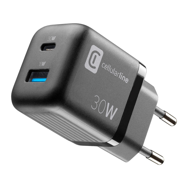 CELLULAR LINE CARICABATTERIE RETE GAN 2 PORTE 30W NEROAttaccalaspina