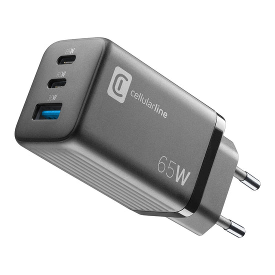 CELLULAR LINE CARICABATTERIE RETE GAN 3 PORTE 65W NEROAttaccalaspina