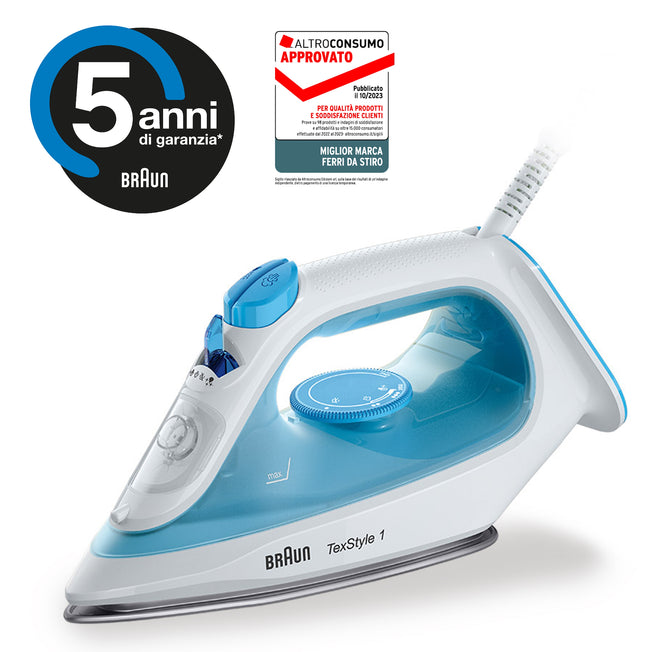 BRAUN FERRO VAPORE 2000W PIAST.NON STICK BIANCO/BLUAttaccalaspina